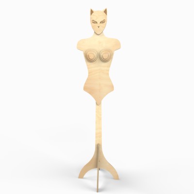 Wooden Female Body Form on Stand Cat Head no arms