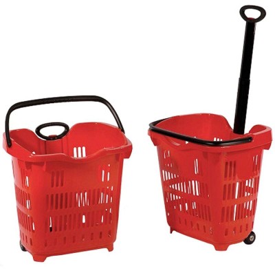 Roller Plastic Shopping Basket 42L Red