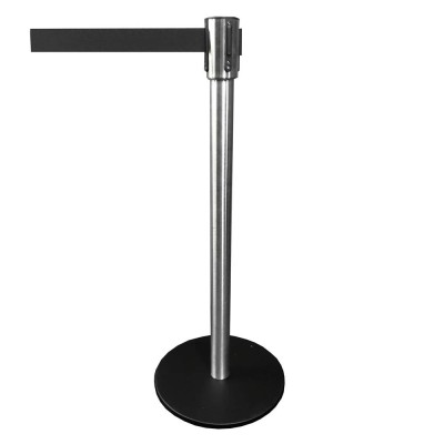 Chrome Retractable Barrier Pole on Black base and Belt