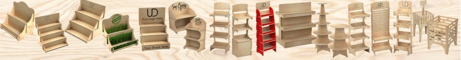 Timber freestanding displays. Free standing wooden shelves